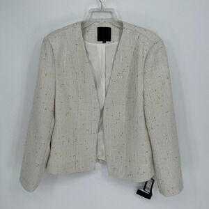 Mina Self NWT Women's Cream Gold Tweed Open Front Formal Blazer Jacket Size XXL